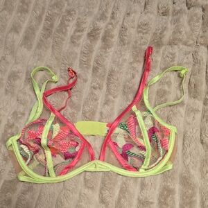 For Love And Lemons Neon Floral Sheer Bra